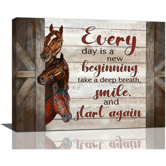 Farmhouse Horse Wall Decor Rustic Country Horses Pictures Wall Art Farm Animal Canvas Print Inspirational Quotes Painting Framed Home Artwork For Bathroom Bedroom Kitchen Office 16"x12"