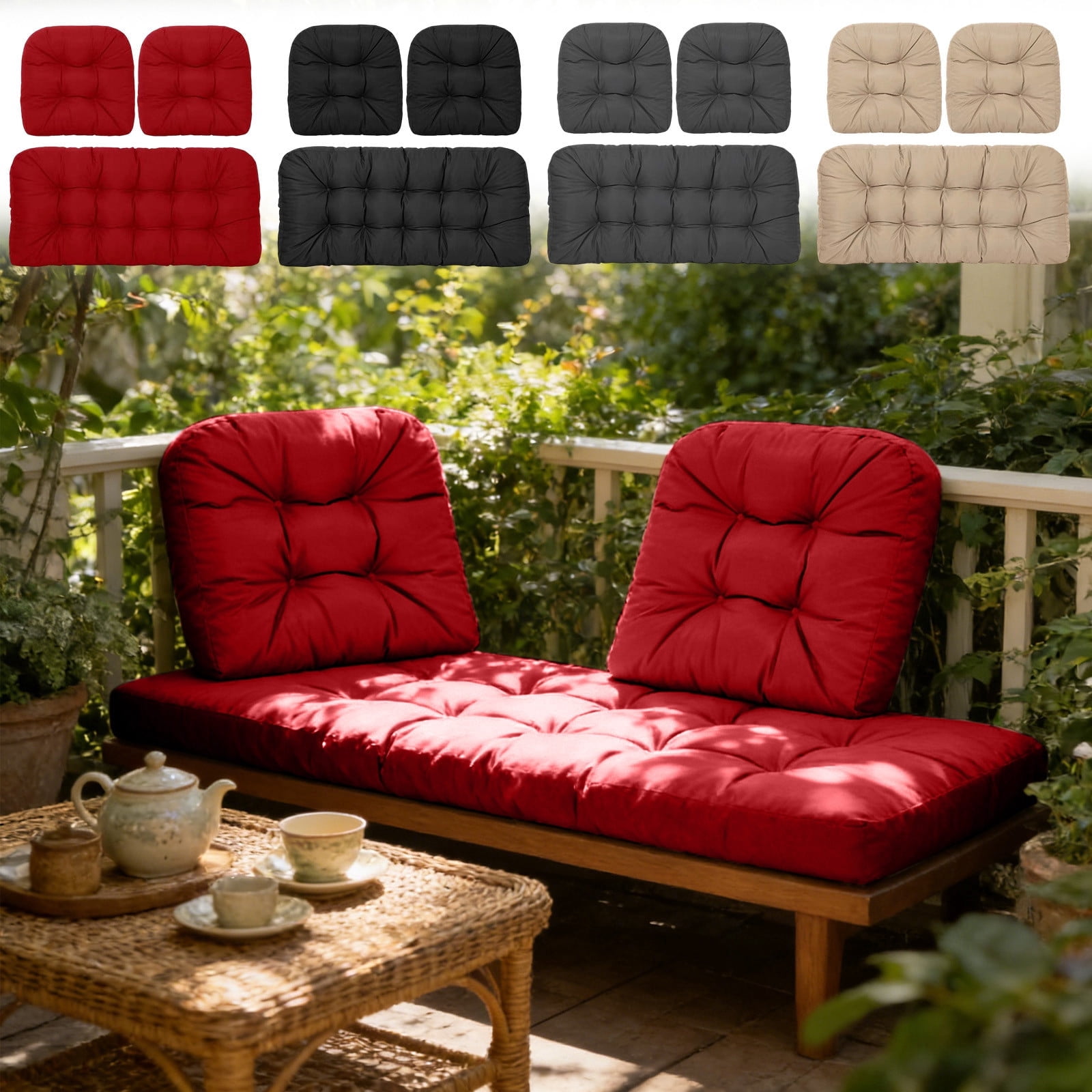 Kdkad Indoor Outdoor Bench Cushion Set with Backrest, 43.3×18.9 Inch Thick Seat Cushions for Patio Garden Bench, Rattan Wicker Chair Pads, Soft Polyester Bench Pad for Porch Balcony Window Seat