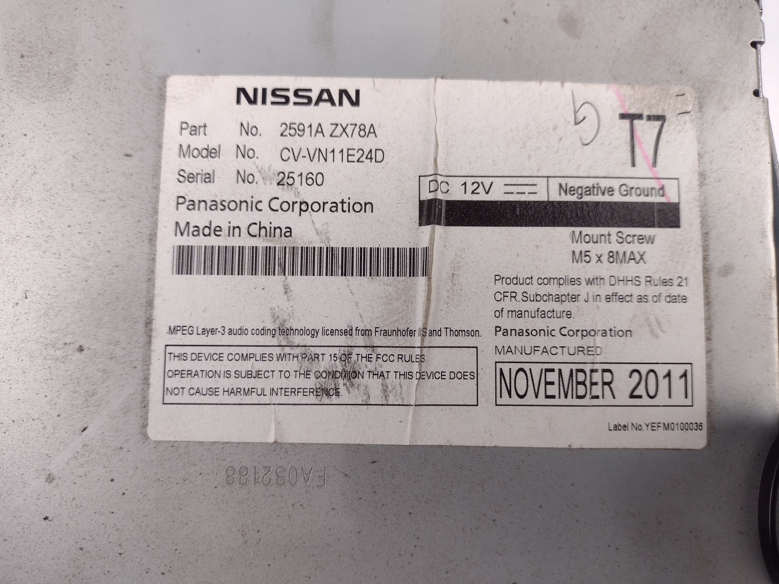 Pre-Owned 12 13 14 Nissan Murano AM FM CD Radio Receiver OEM - Verify Specific Vehicle Fitment In Description - (Good)