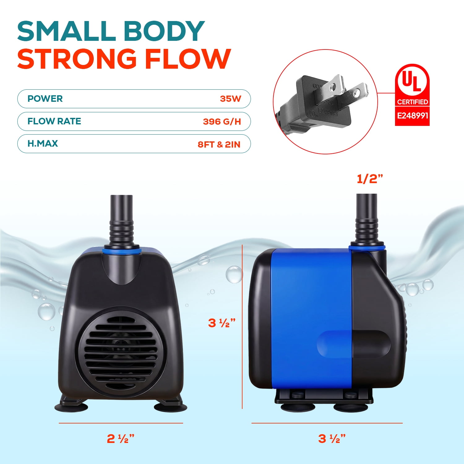Aqua Dream 396 GPH Submersible Water Pump for Aquarium & Hydroponics | High Flow, Energy Efficient Fish Tank Pump