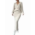 thumbnail image 1 of Conjunto de Dos Piezas para Mujer: Suéter de Punto de Larga, Abrigo Abotonado, Top y Falda Larga Ajustada, Ropa de Otoño. Albaricoque S, 1 of 9