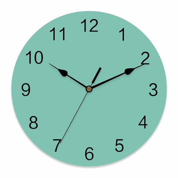 Wall Clock Mint Green Turquoise Clocks PVC Silent Non-Ticking Battery Operated Decorative Solid Teal Color Round Clock for Home Living Room Kitchen Bedroom Office School Wall Decor 10 Inch