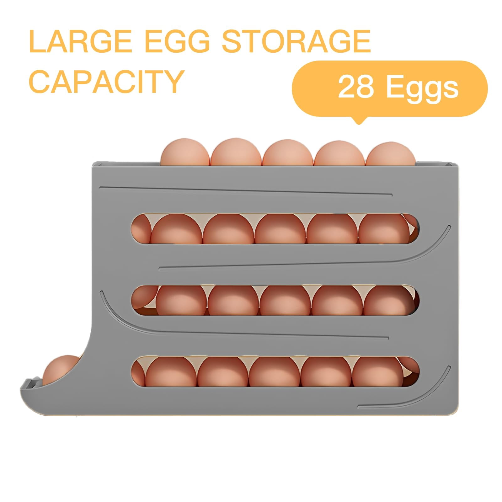 2 groupsEgg Dispenser Automatic Rolling Egg Tray Organizer, Space Saving Refrigerator Egg Roller, Holds 28 Eggs Simultaneously,for Refrigerator,Kitchen,Cabinets,and Dining Table (Grey)