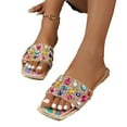 thumbnail image 5 of Quaouag Women's Rhinestone Sandals Slide Glitter Bling Casual Sandal Flat Open Toe Sparkle Slides, 5 of 7
