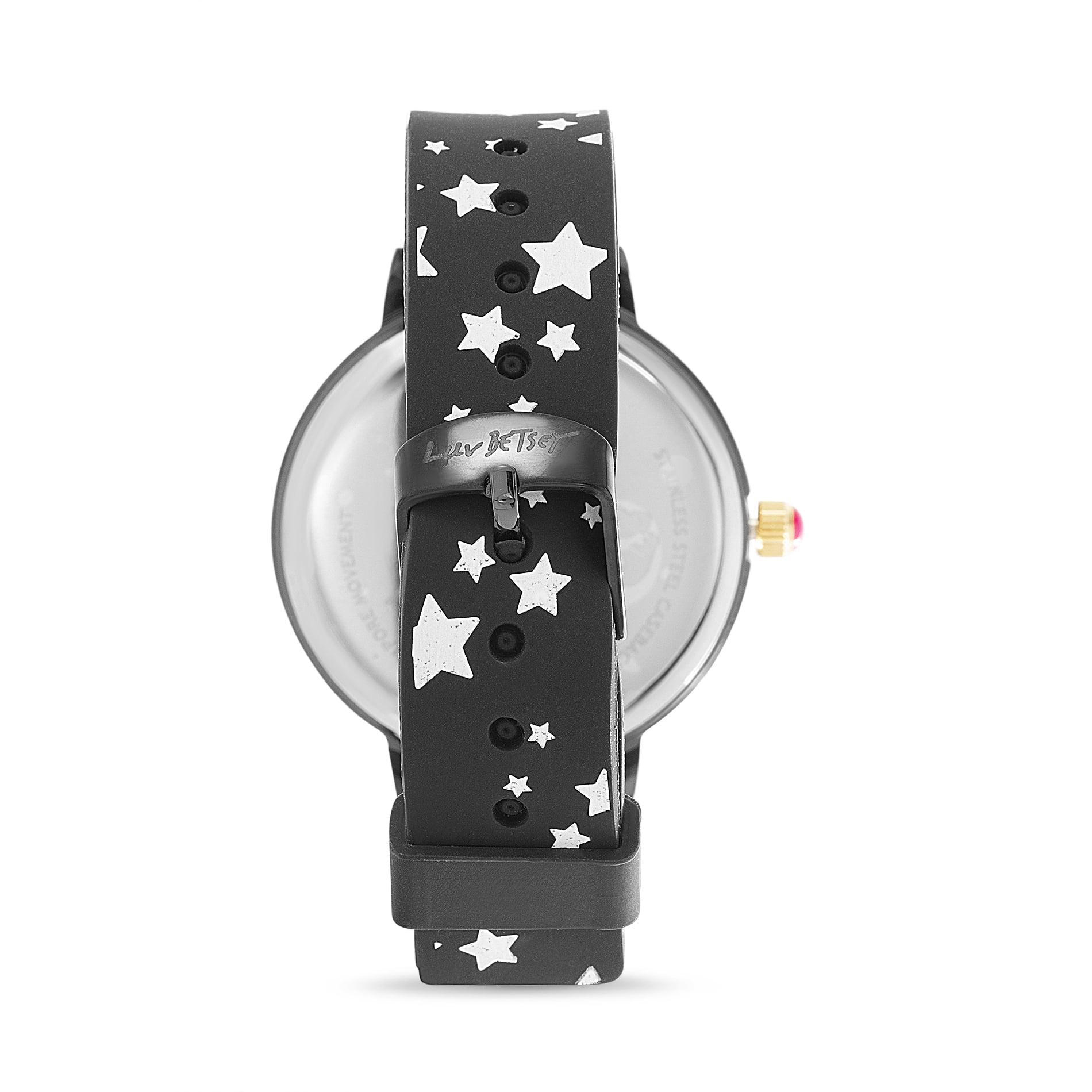 Luv Betsey Women's Black Dial with Multicolor Glitter on Black Case and Silicone Strap Watch