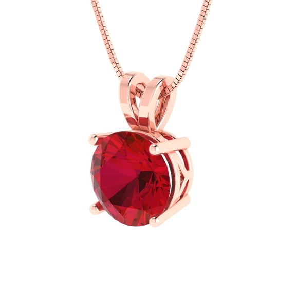 1.5 ct Brilliant Round Cut Solitaire Ruby 14k Rose Solid Gold Everyday Affordable Designer Necklace Pendant with 18" Chain
