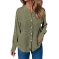 thumbnail image 2 of ClodeEU Women's Long Sleeve Henley Button Shirt ,Casual Loose Fit Classic Blouse Army Green,Womens Plus XXL, 2 of 5