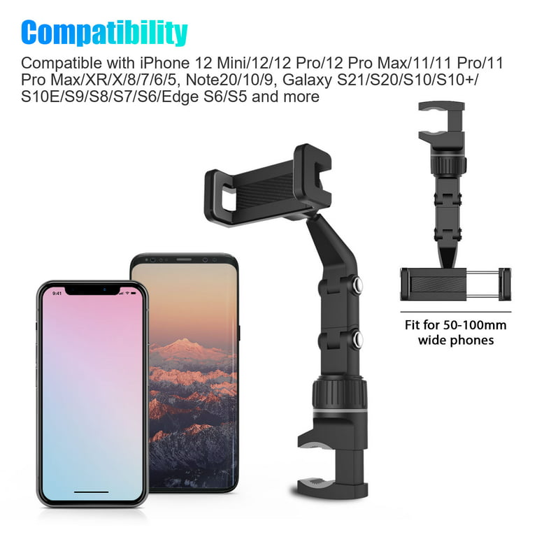 Manie weten mengen Phone Mount for Car, TSV Cell Phones Holder for Car Rearview Mirror, 360  Degree Rotatable Universal Adjustable Back Seat Stand Bracket Compatible  with iPhone 13 12 Mini 11 Pro Max, Galaxy S21+ - Walmart.com