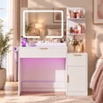 thumbnail image 2 of 42" Makeup Vanity Desk with Selfie Mirror & Lights, Smart RGB Drawer & Velvet Dividers, Glass Top, APP & Remote, Music Sync Lights & Timer, Metal Guard Shelves, Flexible Cabinet, Outlet for Bedroom, 2 of 9