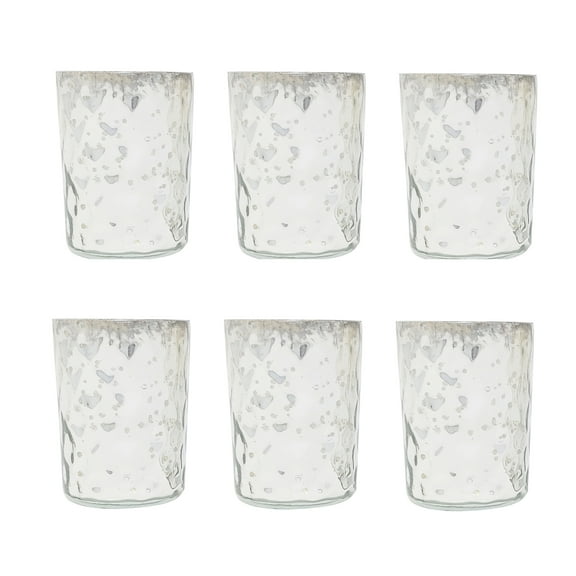 Silver Mercury Finish Speckled Glass Tealight Votive Candle Holders Set of 6 Evening Wedding Parties Home Decor Table Decoration Gift by MystiqueDecors