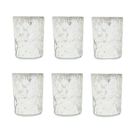 Mercury Glass Table Decorations Silver Mercury Finish Speckled Glass Tealight Votive Candle Holders Set of 6 Evening Wedding Parties Home Decor Table Decoration Gift by MystiqueDecors ()