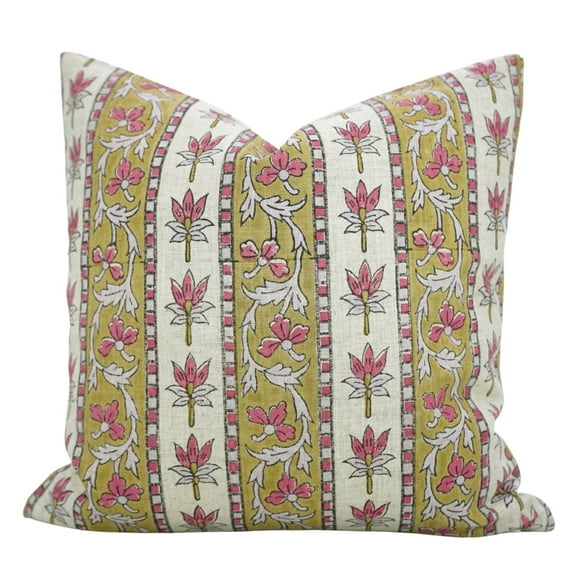 Fabdivine Floral LAXMI Cushion – 12"x20" Handmade Block Print, Indian Viscose Linen Sofa Pillow