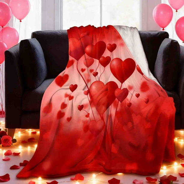 Lunxisen 2 Pcs Valentine's Day Throw Blanket Red Pink Heart Plaid Fuzzy Blanket Romantic Love Heart Decorative Soft Cozy Flannel Blanket for Mom Couple Home Bed Couch Chair.(100*130cm)