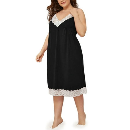 

Paille Ladies Night Gowns Sleeveless Sleep Dress V Neck Nightgowns Women Soft Pajama Oversize Plus Size Sleepwear Black L