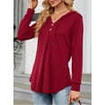 thumbnail image 2 of Amoretu Women Long Sleeve Tunic Hoodies Top Button Swing Pullover, Red L, 2 of 5
