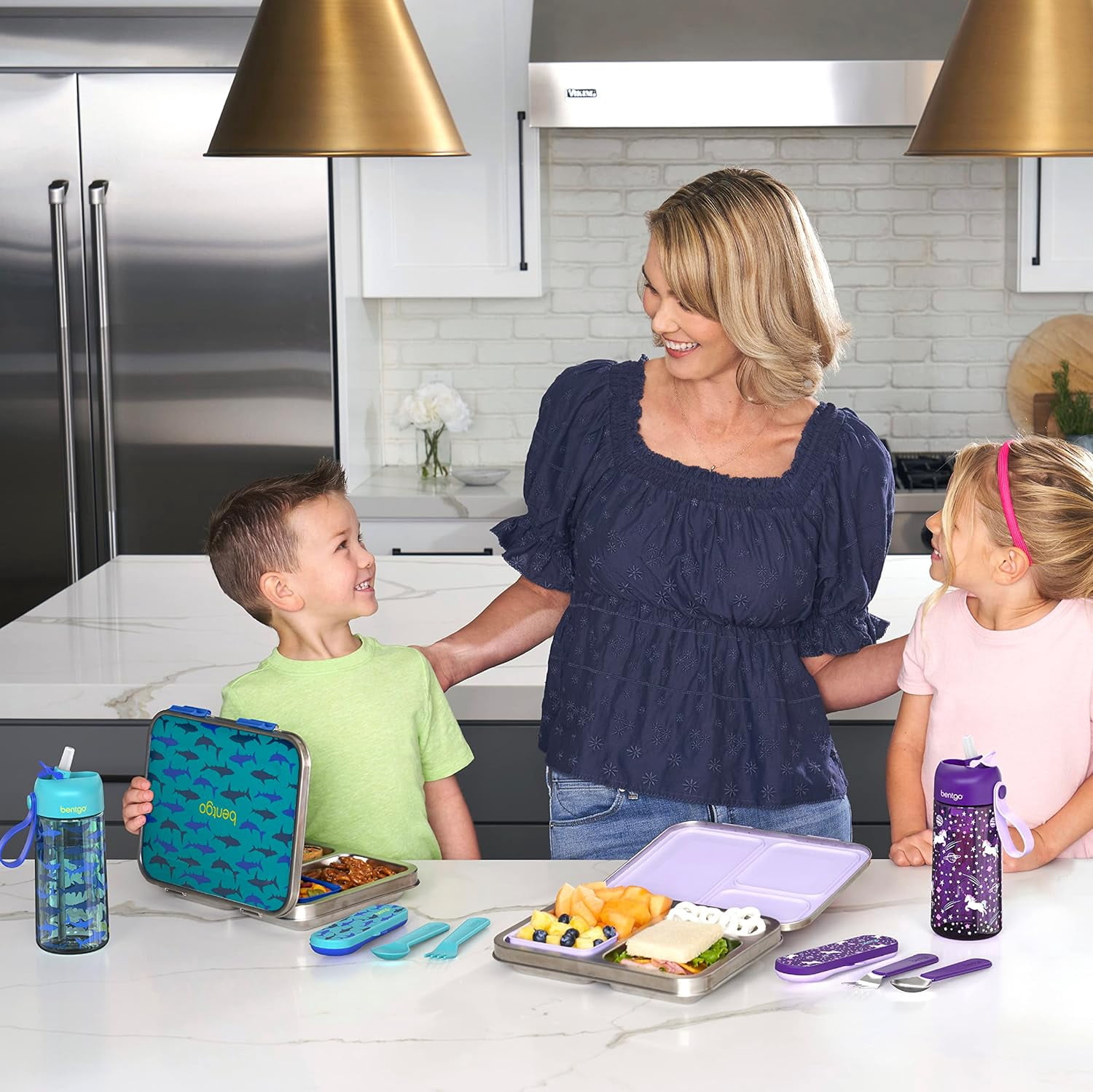 Stainless Steel Prints Leak-Resistant Lunch Box - Bento-Style With Updated Latches, 3 Compartments & Container - Eco-Friendly, Dishwasher Safe, BPA-Free (Shark)