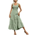 thumbnail image 4 of Tiqkatyck Summer Dress, Women's 2024 Casual Loose Plain Maxi Sundress Smocked Tank Dress Sleeveless Summer Beach Tiered Maxi Dresses , sundresses for Women Green, 4 of 6