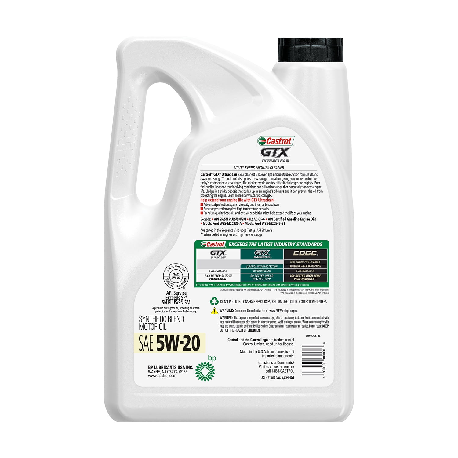 Castrol GTX Ultraclean 5W-20 Synthetic Blend Motor Oil, 5 Quarts -  Walmart.com