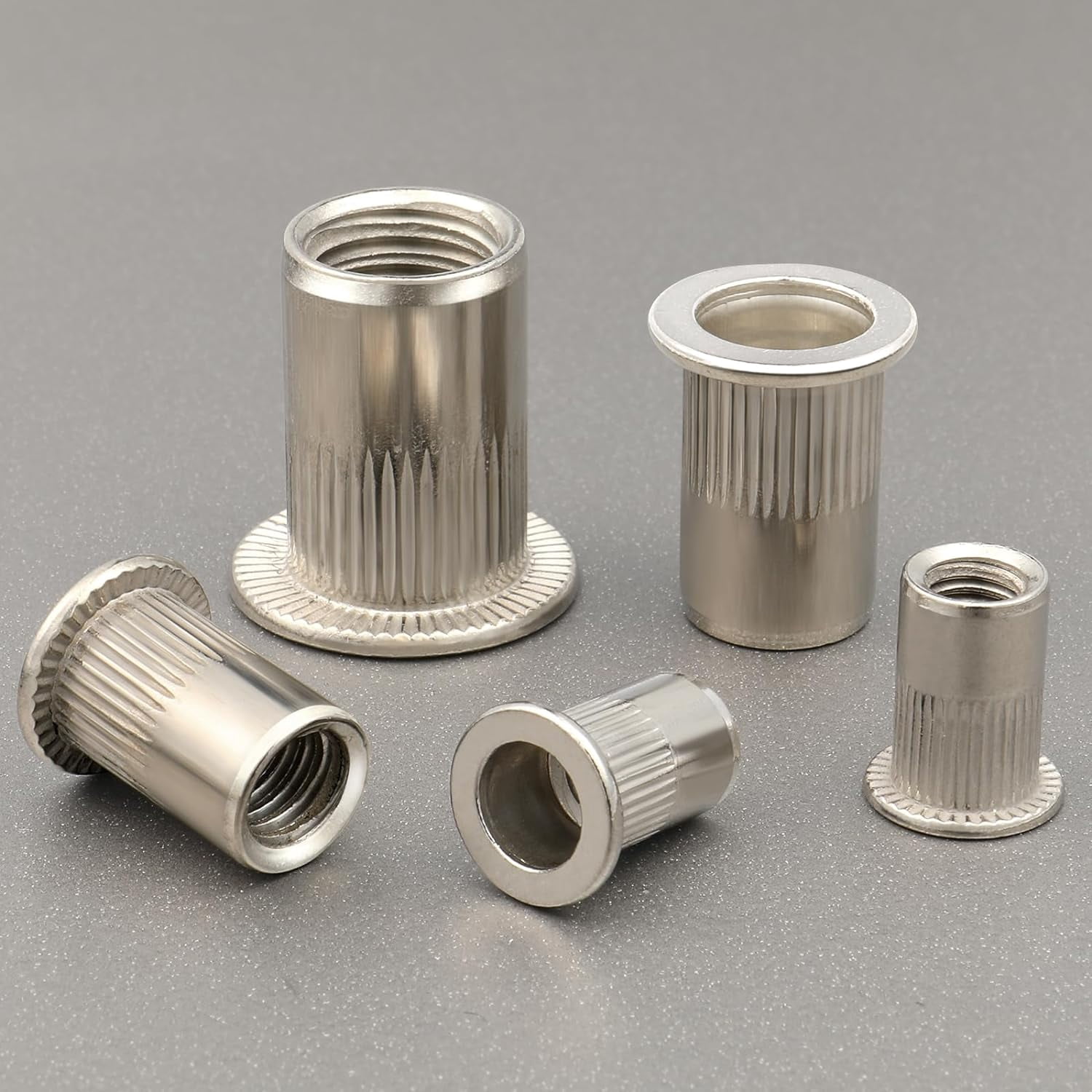 80 Pack 1/4-20 Rivet Nuts 304 Stainless Steel Riveting Nuts Threaded Insert Nuts, Knurled Body (30517)