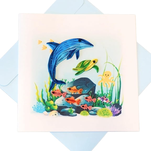 EverLove Unique Quilling Card - Ocean Dolphin & Sea Animals Design | Handmade Greeting Card for Birthday, Anniversary, Christmas, Mother’s Day, Thank You, Friends & Loved Ones