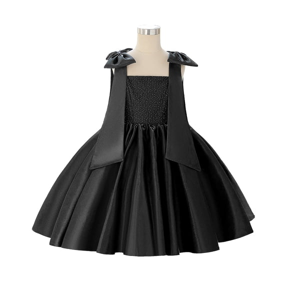 JAJAHO Elegant Girls Dress For Party Birthday Prom Bow Sleeveless Square Neck Summer Evening Ball Gown 7-12Y