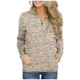 thumbnail image 2 of UJNDER Women's Sweatshirt Solid Color Stand Collar Zipper Pullover Long Sleeve Casual Winter Khaki S, 2 of 8