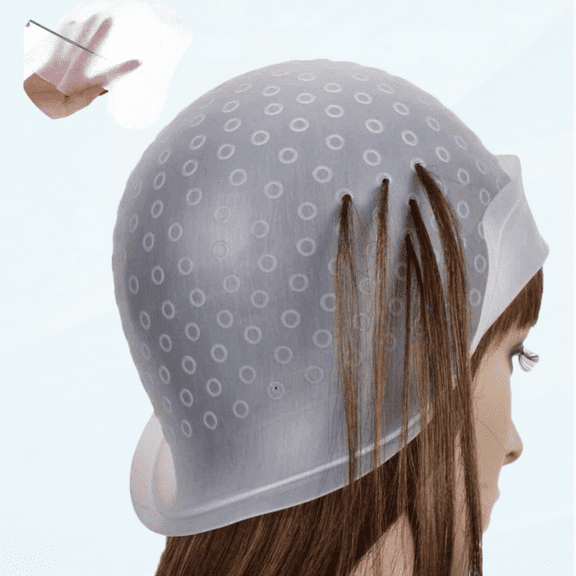 Silicone Highlighting Cap Reusable Salon Hair Coloring Hat with Metal Hair Hook for Dyeing Hair