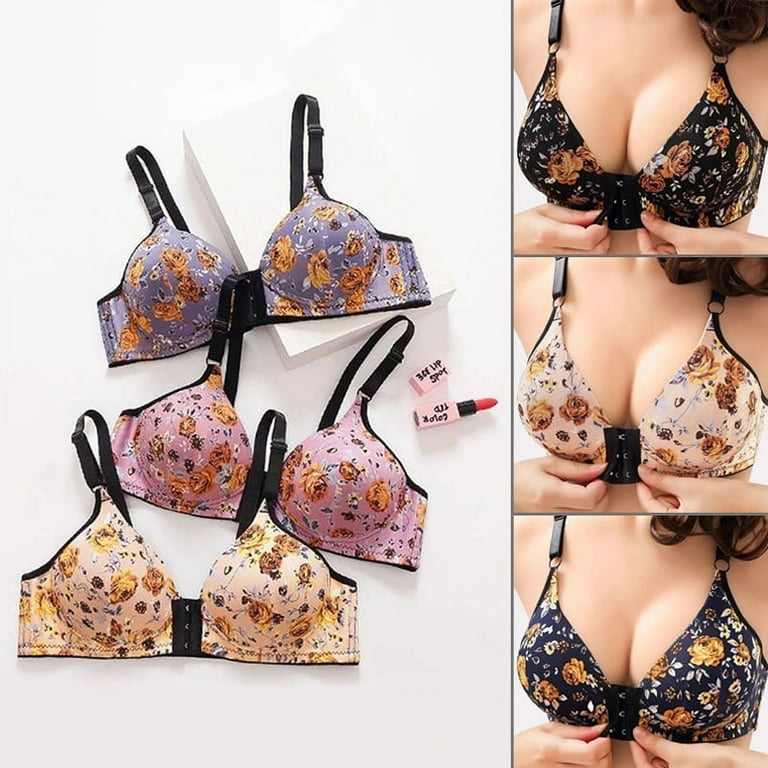 Womens Bras Push up Sexy Size Front Open Button Middle and Old Age  Gathering No Steel Ring Comfortable and Breathable Bra Women Bras Plus Size  Front