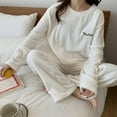 thumbnail image 2 of SUYIDA Winter Pajamas Women,Flannel Pajama Set Long Sleeve Thermal Sleepwear Cozy Loungewear Striped Design For Winter Nights - White, 2 of 7