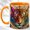 Orange, variant on Mosaic Tiger Coffee Mug, Floral Wildlife Mug, Ceramic 11 oz