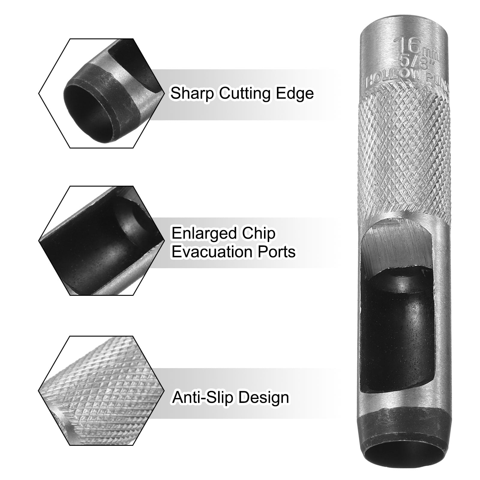 Uxcell 2pcs Leather Round Hole Punch, 16mm Hollow Hole Puncher Cutter Carbon Steel Tool
