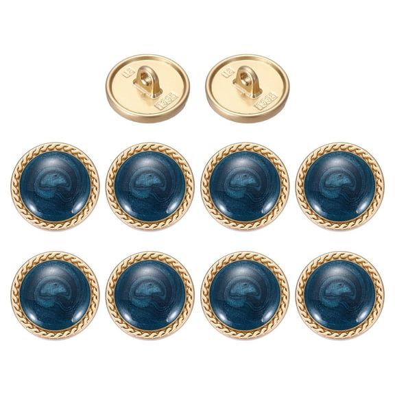 Metal Vintage Gold Button 15mm Round Metal Sewing Button Alloy Shank Replacement for Women's Suit Woolen Coat Shirt Dress Sewing, Navy Blue Pack of 10