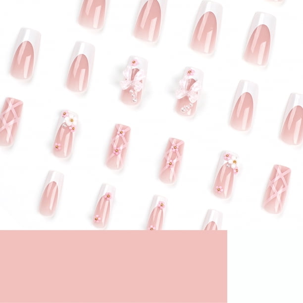 Pink cute nail wear nail piece bow nail piece nail piece . mid
