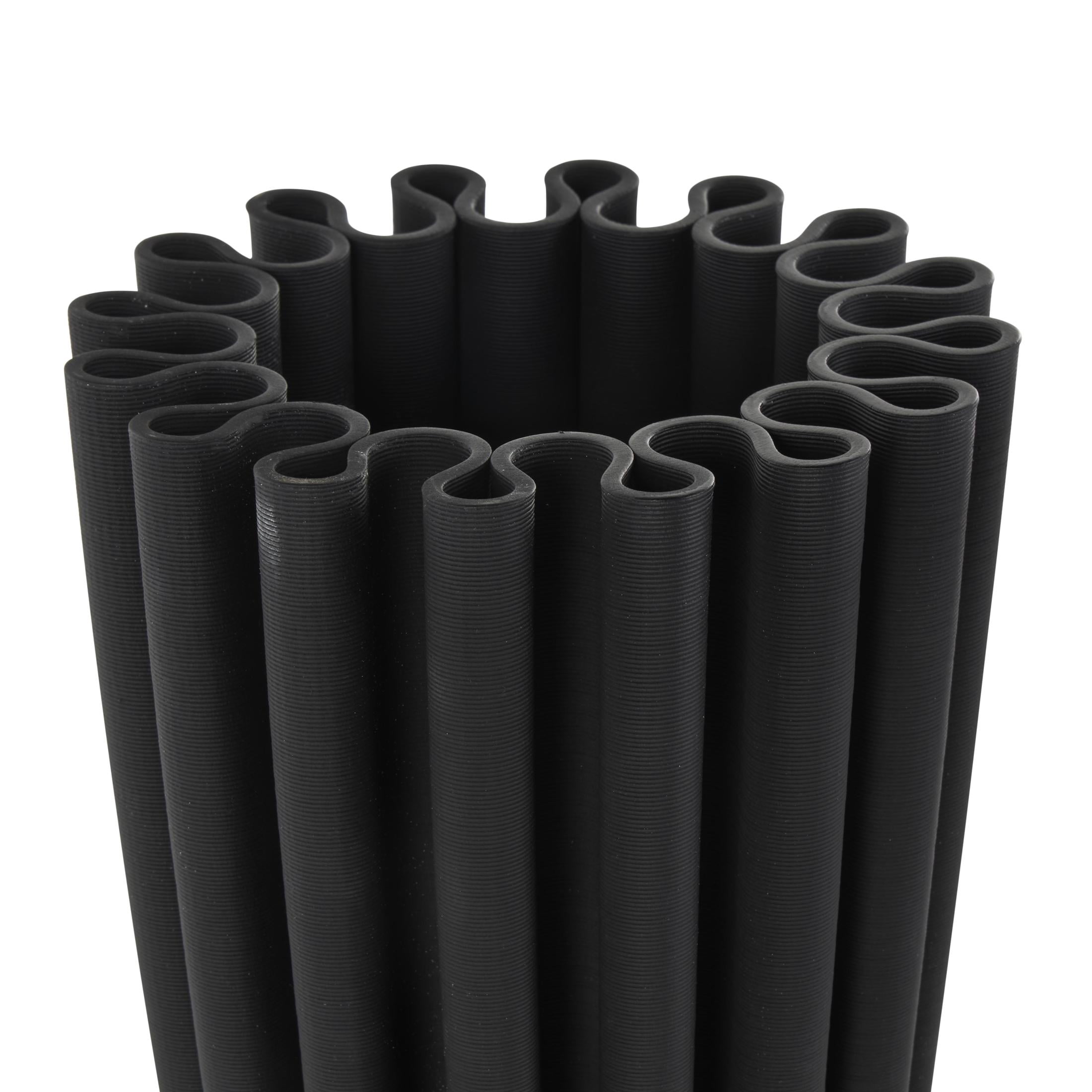 DecMode 12" Abstract Dimensional Ribbed Black Ceramic Vase with Cylindrical Ridges