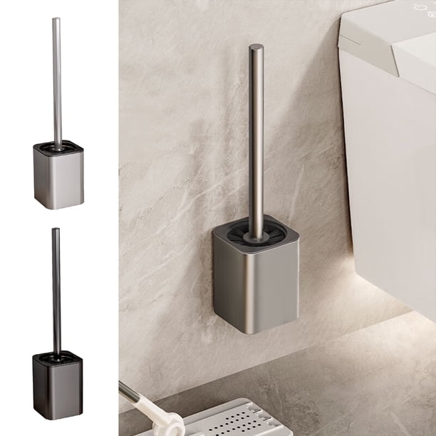Cepillo de Baño Moderno de Aleación de Aluminio con Mango Largo | Diseño Desmontable para Una Limpieza Profunda | Cerdas de Goma Suave y Base Compacta | Negro o Gris