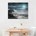 thumbnail image 2 of JEUXUS Large Framed Wall Art Canvas Ocean Decor Beach Theme Bedroom Large Black White Blue Ocean Waves Seagulls Moon Picture Living Room Decoration Posters Art Wall Paintings, Ready to Hang 20x16in, 2 of 4