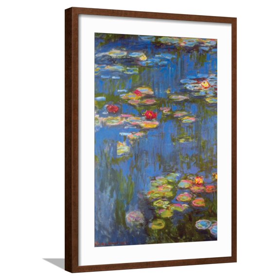 Art.com Water Lilies No. 3 Art Print by Claude Monet, Brown Frame Wall Art, 21" x 29"
