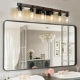 thumbnail image 4 of 42" Rustic 6-Light Vanity Light, Industrial Bathroom Wall Sconce with Clear Glass Shades & Wood Accent, Modern Farmhouse Bathroom Light Fixture for Vanity, Powder Room (Bulbs Not Included), 4 of 12