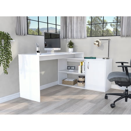 L-shaped Computer Desk In White 45.11 In. Width 29.6 Height Open & Closed Storage Modern White Office Desk 59 Spacious Worktop With Storage Fits Any Corner Or Wall Captivatingly