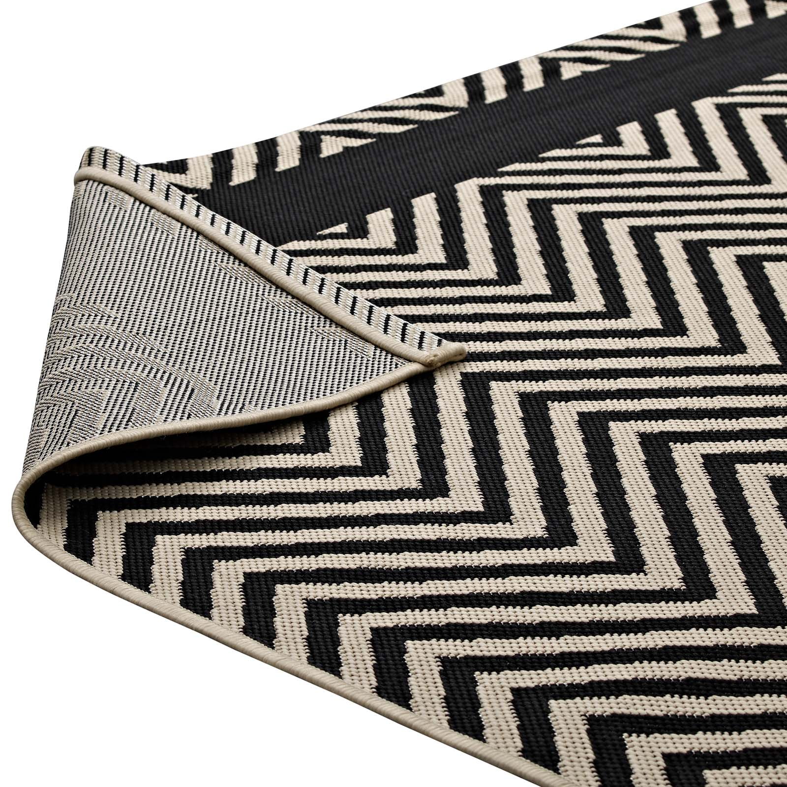 Modway Optica Chevron With End Borders 8x10 Indoor and Outdoor Area Rug in Black and Beige
