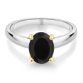 thumbnail image 2 of Gem Stone King 925 Silver and 10K Yellow Gold Black Onyx Solitaire Engagement Ring for Women | 2.00 Cttw | Oval 9X7MM | Gemstone December Birthstone (Size 8), 2 of 4