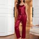 thumbnail image 1 of Puntoco Conjunto de pijama cómodo para mujer, pijama de seda helada de color liso con cojín a la moda para mujer, ropa para el hogar, camisones, 1 of 3