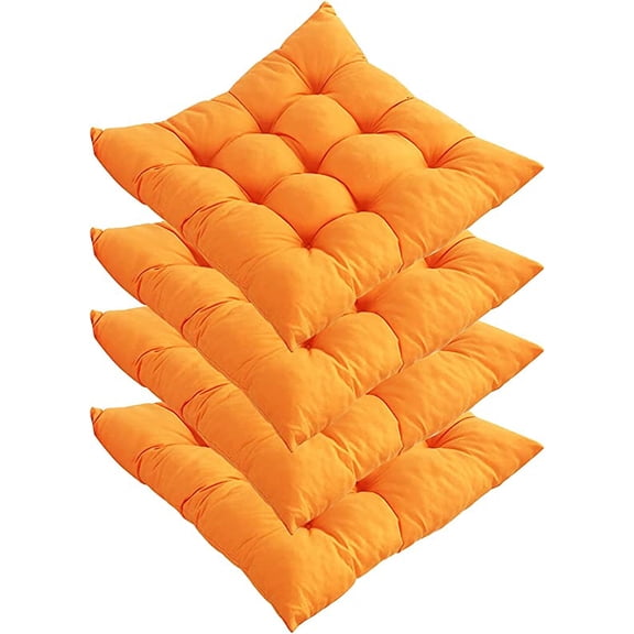Firefly Hope Set of 4 15.75*15.75in Square Dining Chair Cushions with Ties, Soft Non-Slip Seat Pads for Kitchen, Office, Living Room & Patio Furniture, Orange