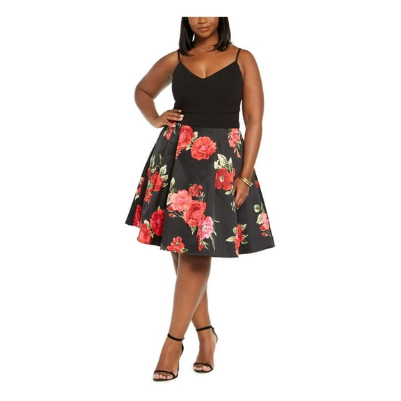 B. Darlin Womens Plus Floral Mesh Cocktail Dress Black 20W