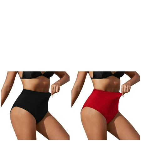 Wijhcboe 2 Pack Women s Cover up Swim Pants Black High Waisted Bikini Swim Pants Women High Waist Bottoms Retro Basic Full Swim Pants for Women Coverage Swimsuit Mid Waist Bathing Suit Swim Bottoms