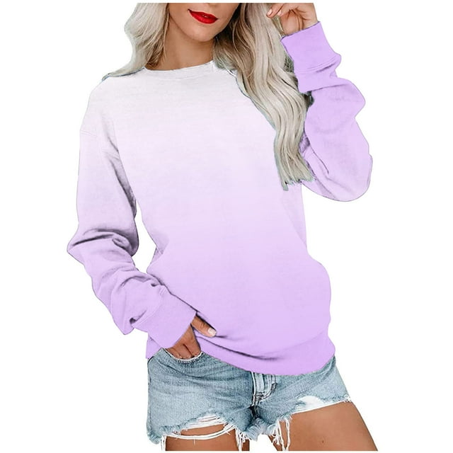TIMIFIS Chandail à Dégradé pour Femmes, Décontracté, Ample, à Manches Longues, Chandail à Enfiler, Mode, Col Rond, Confortable, Chandails pour Dames