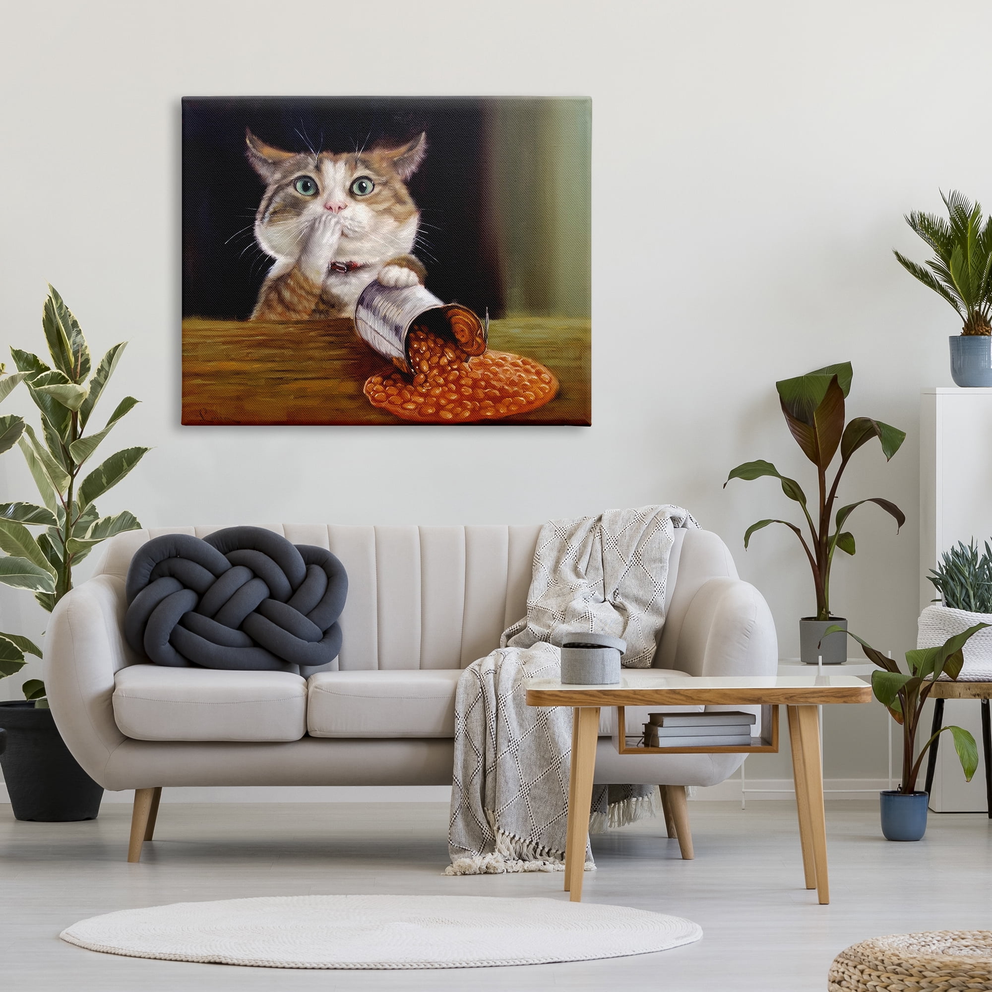 Stupell Industries Spilled The Beans Humorous Cat Kitchen Animal Painting Painting Gallery Wrapped Canvas Print Wall Art, Design by Lucia Heffernan