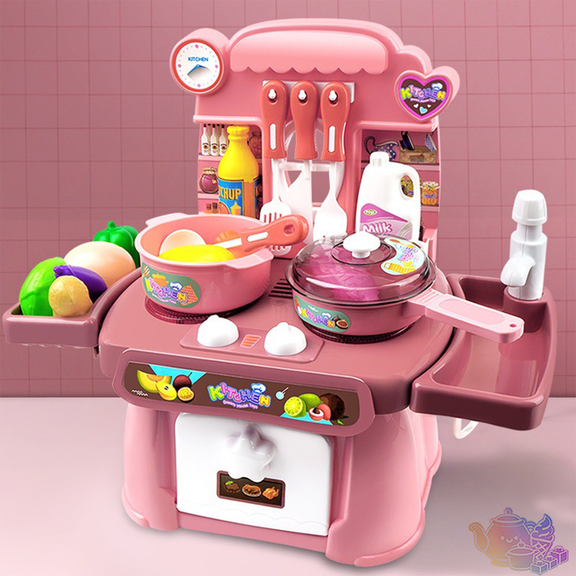 Kids Simulation Kitchen Playset with Stove, Sink, Oven, Cookware and Pretend Food Accessories, Cooking Pretend Play House Toys, Little Chef Role Play Toy for Kids Ages 3 and Up