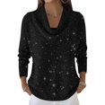 thumbnail image 3 of Women Knit Winter Clothes Casual Loose Sweaters Fall Fashion Cowl Neck Long Sleeve Trendy Pullover Black Sequins XL, 3 of 7