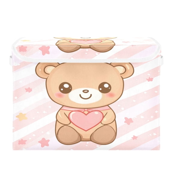 Storage Box With Lid 16.5x12.6x11.8In Foldable Stacked Household Storage Box Loving Bear